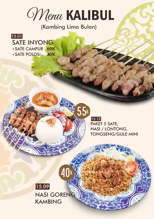 Menu Kalibul — Sate Inyong, Paket 5 Sate, Nasi Goreng Kambing