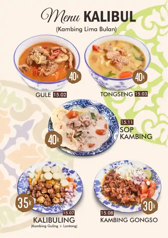 Menu Kalibul — Gule, Tongseng, Sop Kambing, Kalibuling, Gongso